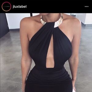 NWT Black halter bodysuit with hood chain detail size medium